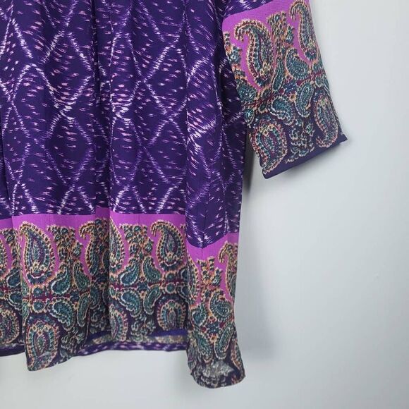 Ulla Popken Womens Beaded Tunic Top Size 16 18 Purple Artsy Paisley Long Sleeve - Picture 4 of 7